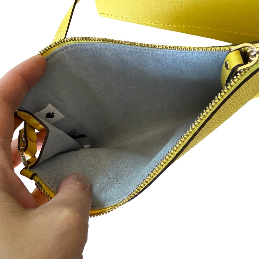 Kate Spade Molly Small Tote Lemon Yellow Grained Leather Shoulder Bag with Pouch - Picture 14 of 15